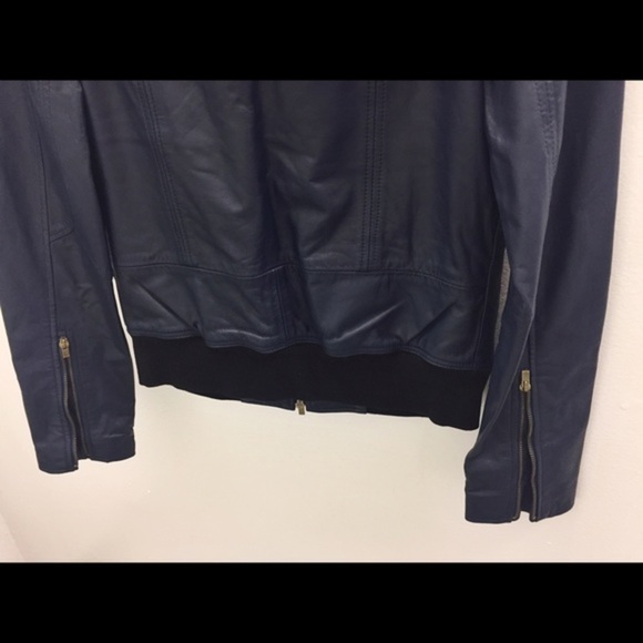 Geren Ford Navy Leather/Silk Bomber Jacket - Picture 4 of 5